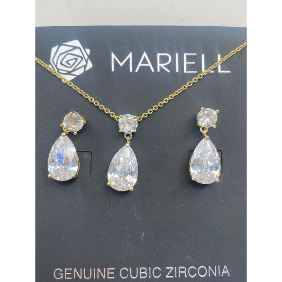 Mariel Gold Cubic Zirconia Bridal Jewelry Set – Necklace & Earrings - Picture 1 of 7
